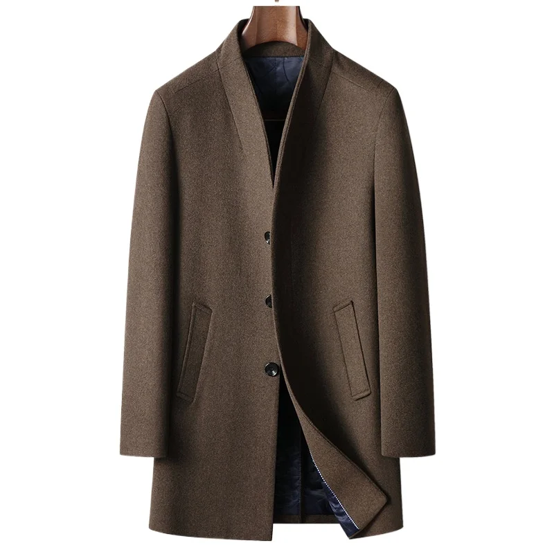 New Winter Men Stand Collar Business Trench Coats Casual Long Jackets Male Cashmere Overcoats Man Woolen Blends Coats Size 6XL