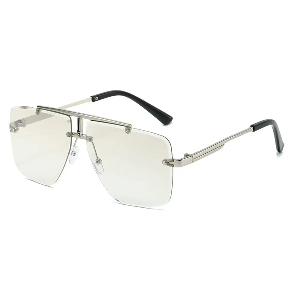 Oversized Double Bridge Sunglasses Frameless Square Frame Men's Shades Rimless UV Protection Street Shooting Eyewear