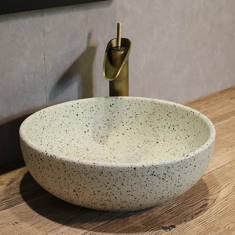 Ceramic art basin, bathroom countertop basin, single basin, circular washbasin, retro washbasin, household countertop basin