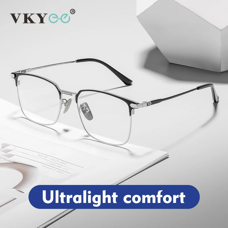 VICKY Fashion Square Pure Titanium Frame Simple Design Men's Anti-blue Light Glasses Can Be Customized Prescription 8007TS