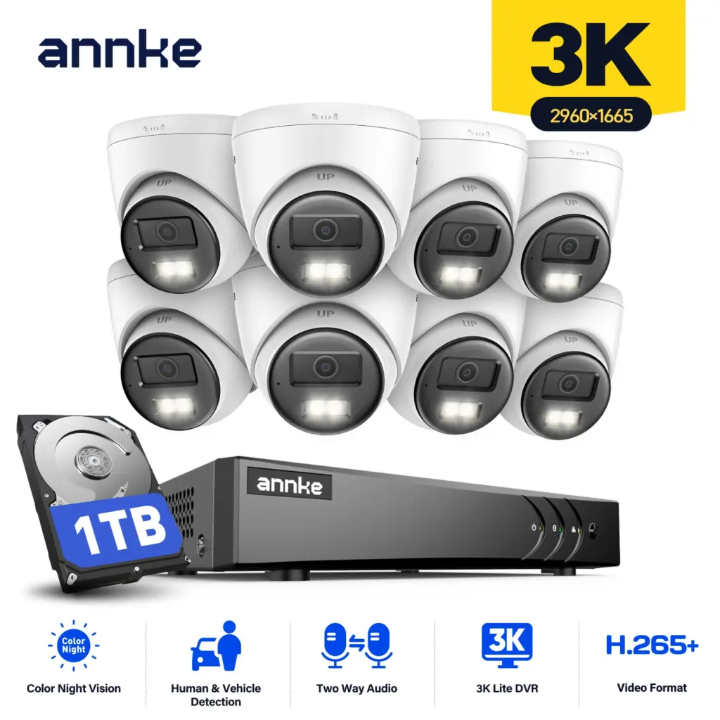 ANNKE 8CH 3K CCTV System Outdoor 3K Lite Video DVR 4/8pcs 2-Way Audio Wired Security Cam Day/Night Video Surveillance System