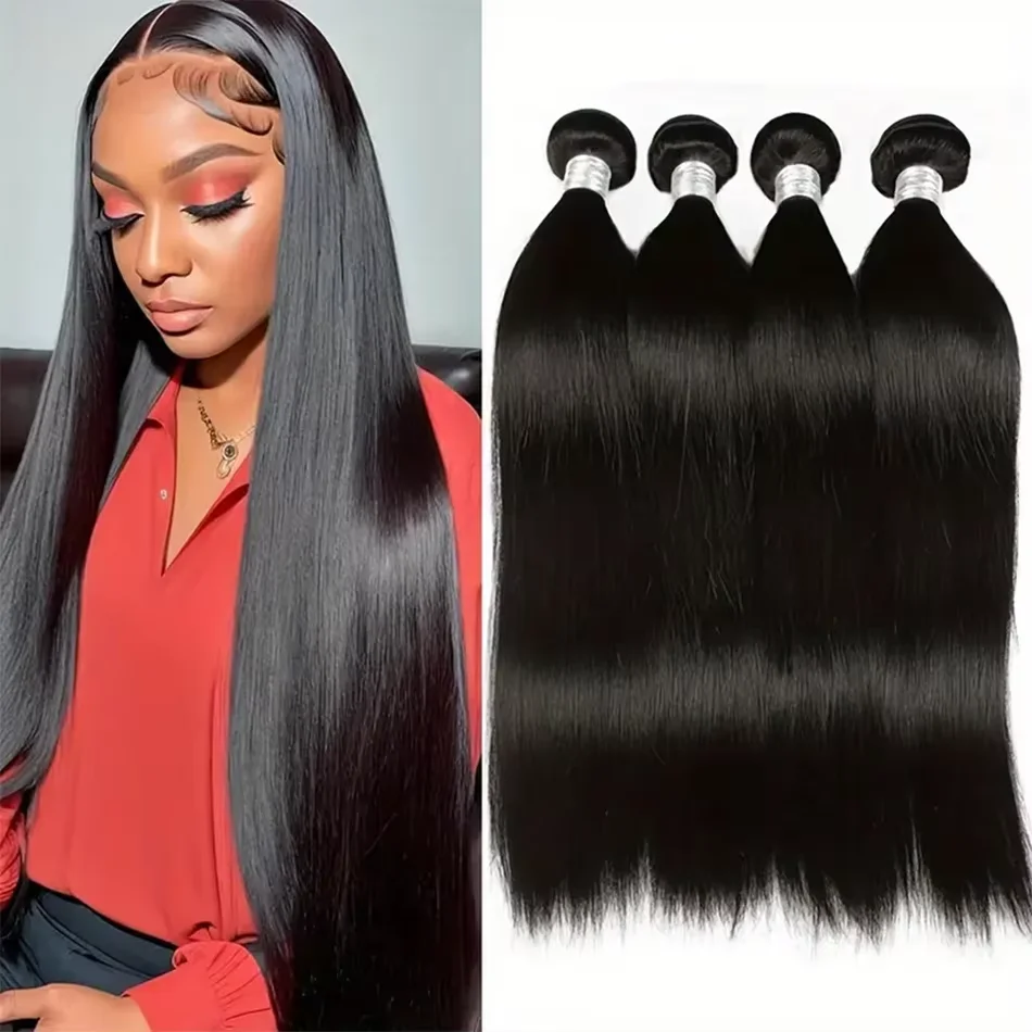 3 4 Bundles Brazilian Raw Straight Human Hair Bundles 30 Inch Virgin 100% Unprocessed Extensions Double Weft For Women 85-100g