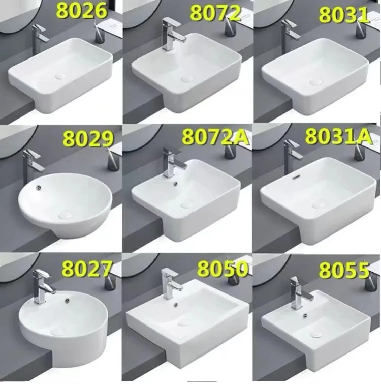 Semi-embedded Washbasin Square Ceramic Washbasin in The Middle Basin Washing Basin Round Semi-hanging Basin