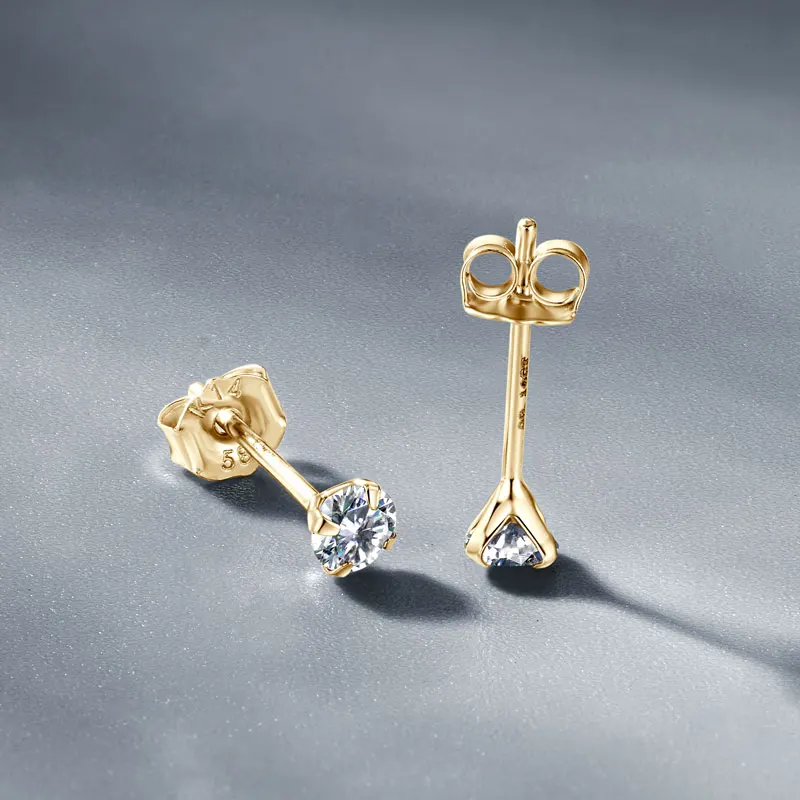 IOGOU 14K Solid Gold Moissanite Round Stud Earrings for Women Men GRA Certified Moissnaites 3mm 4mm 5mm 6mm 6.5mm Gold Jewelry
