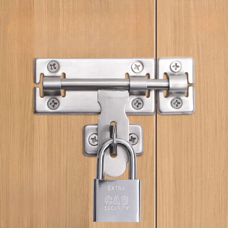1 Set 4/6/8 Inch Hardware Door Lock,Stainless Steel Barrel Bolt Latch With Padlock Clasp for Locking Door Window Drawer Cupboard