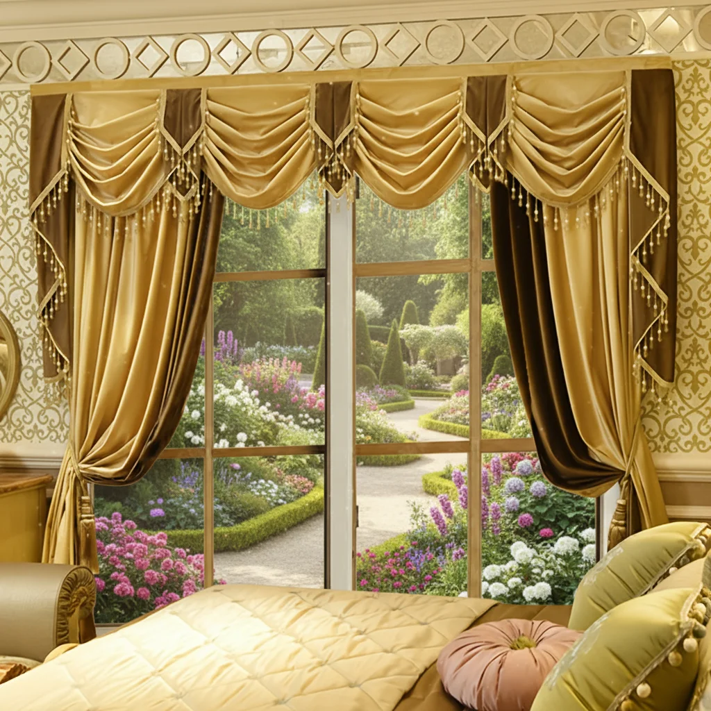Luxurious European Curtain Set: 2 Curtains + 1 Valance, Elegant Fringe Decor, High-End Finished for Living Room & Bedroom