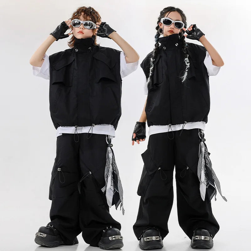 Children Boys Girls Fashion Loose Casual Cargo Vest Coat Pant Sets Streetwear Hip Hop Jazz Sleeveless Jacket Trousers Tracksuits