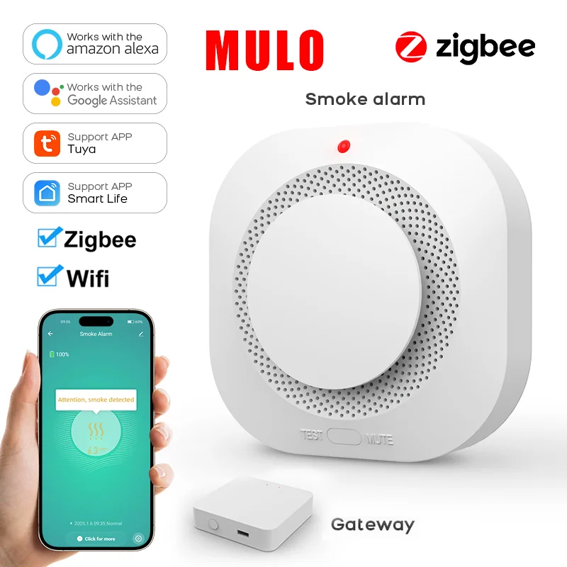 Tuya ZigBee WiFi Smart Smoke Detector Alarm Sensor Home Security Fire Protection For Home Security System Via Smart Life APP