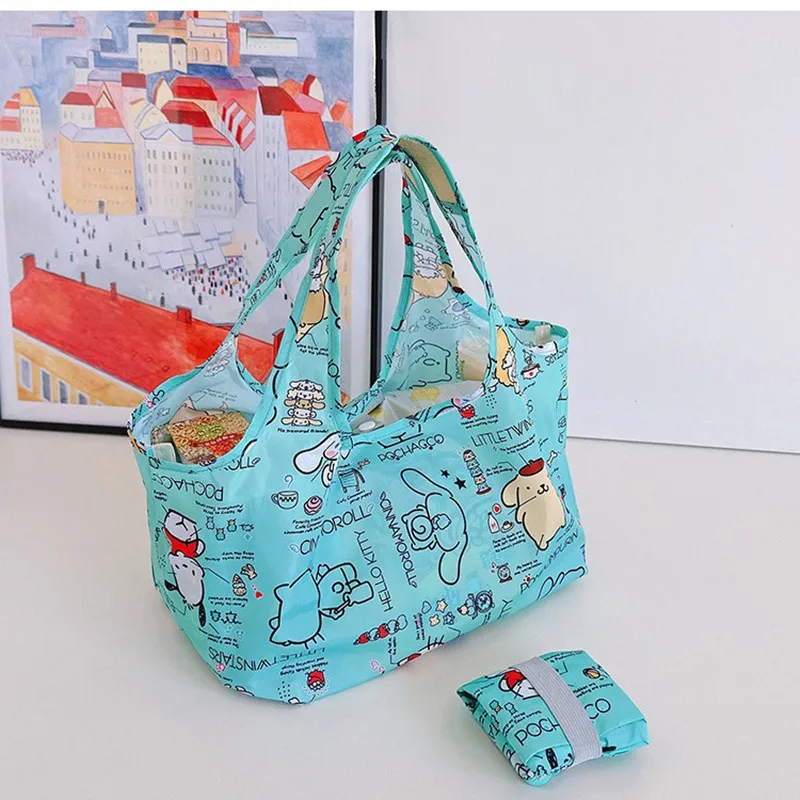 Sanrio women Cartoon Folding Environmental Shopping Bag Cloth Organ Pleat Handheld Shoulder Bag hello Instant Storage Gift Bag