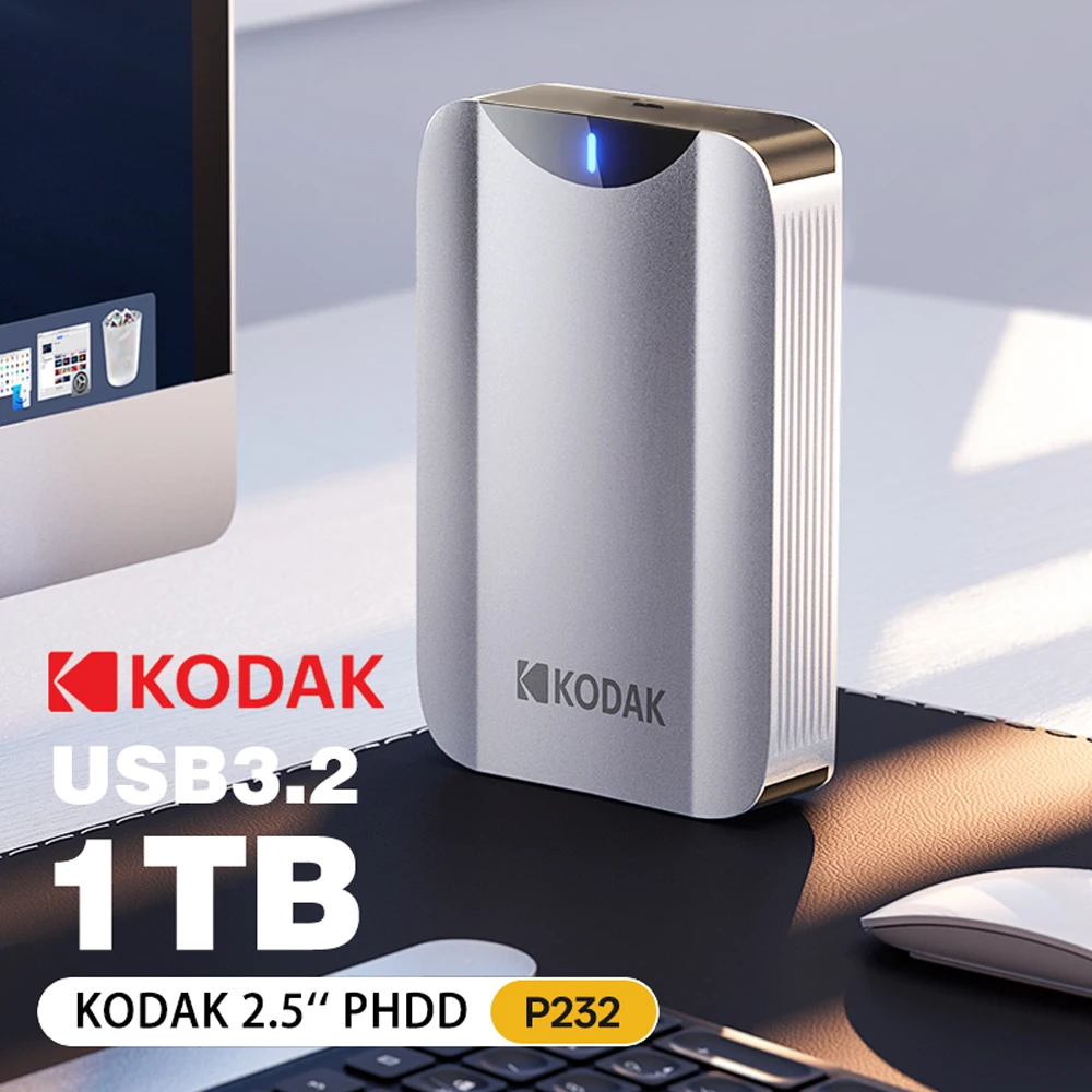 Kodak Portable Hard Drive P232 1TB USB 3.2 PHDD Up to 100M/s 2.5`` External Hard Disk Perfect for PS4/PS5 Xbox Mac PC