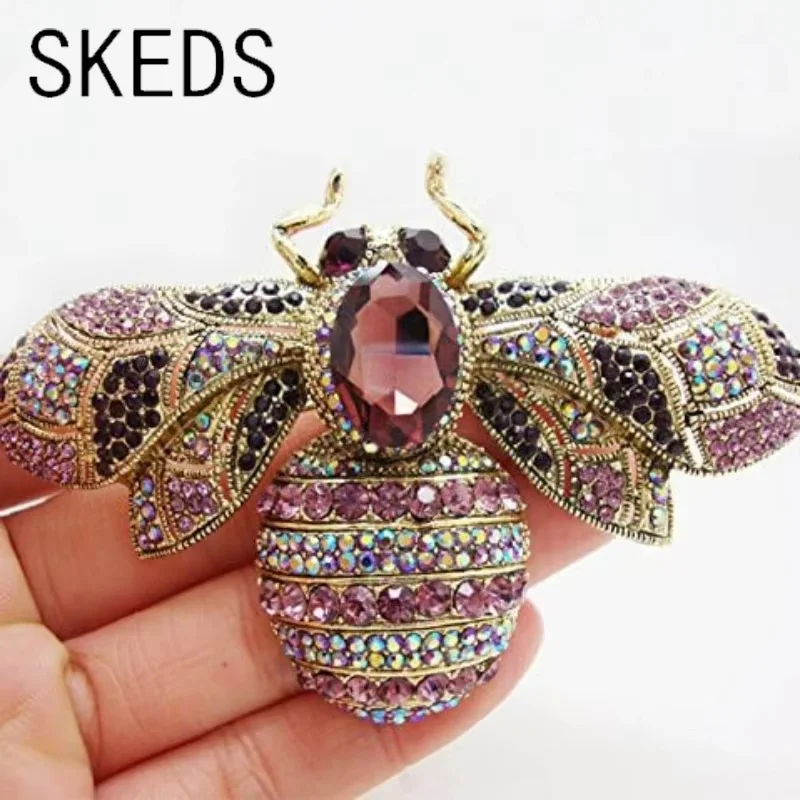 SKEDS Luxury Exaggerated Vintage Women Girls Crystal Bee Brooch Pin Fashion Elegant Lady Exquisite Insect Rhinestone Badges