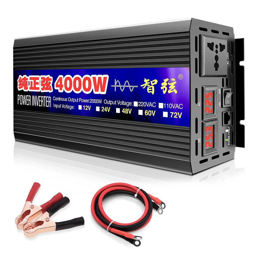 Pure Sine Wave Inverter Peak Power 3000W 4000W DC 12V 24V to AC 220V Voltage 50/60HZ Power Supply Solar Car Inverters