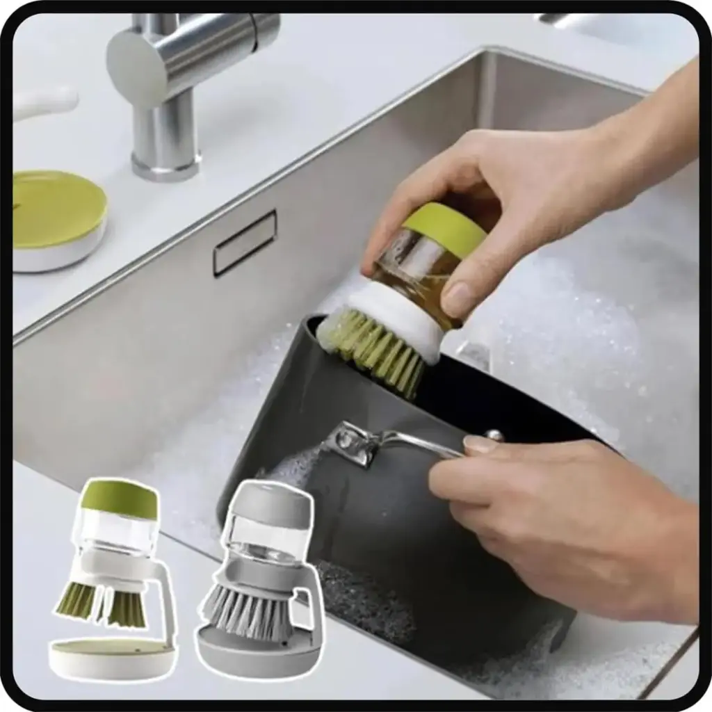 Kitchen Cleaning Brush, Multifunctional Pressing Automatic Liquid Dishwasher, Dish Scrubber with Soap Dispenser Clean Tools