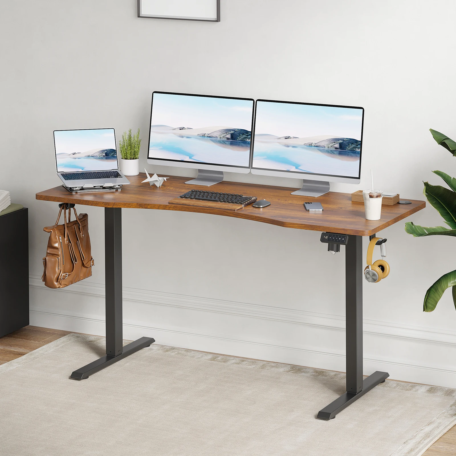 Farini U-Shaped Ergonomic Electric Standing Desk, Height Adjustable Sit to Stand Desk for Home and Office Use