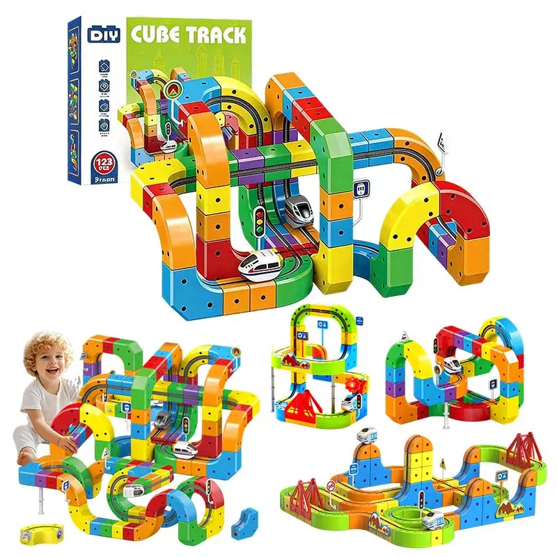 Newest Magic Track Train Cube Electric Assembled Magnetic Rail Building Blocks Accessories Educational Toys Kids Birthday Gifts