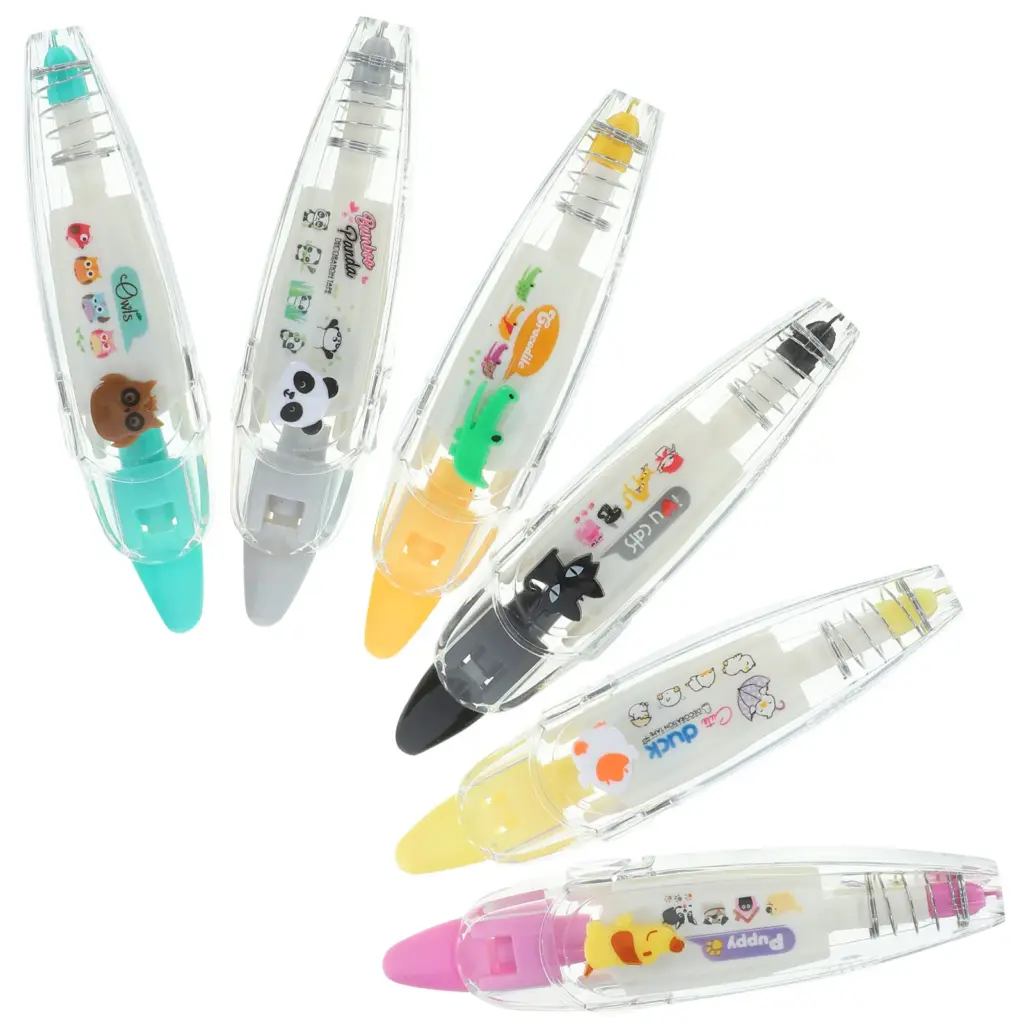 6Pcs Correction Tape Cartoon Press Type Decorative Tapes for School Office Scrapbooking DIY Journaling Tape Lovely Pattern