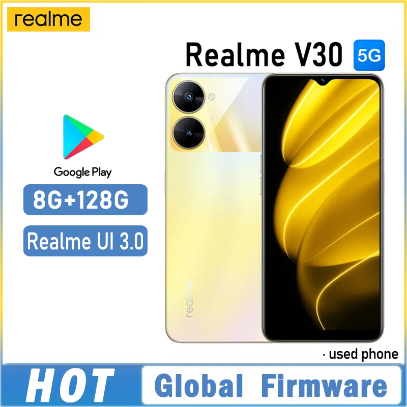 OPPO Realme V30 5G smartphone Global firmware 8GB 128GB MTk Dimensity 700 realme UI 3.0 6.5" Used Phone