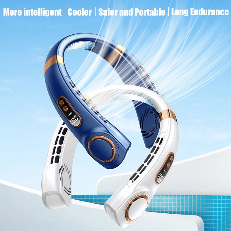 Portable Hanging Neck Fan LED Digital Display Light USB Rechargeable Bladeless Electric Fan Mini Air Cooler Neck Camping fan