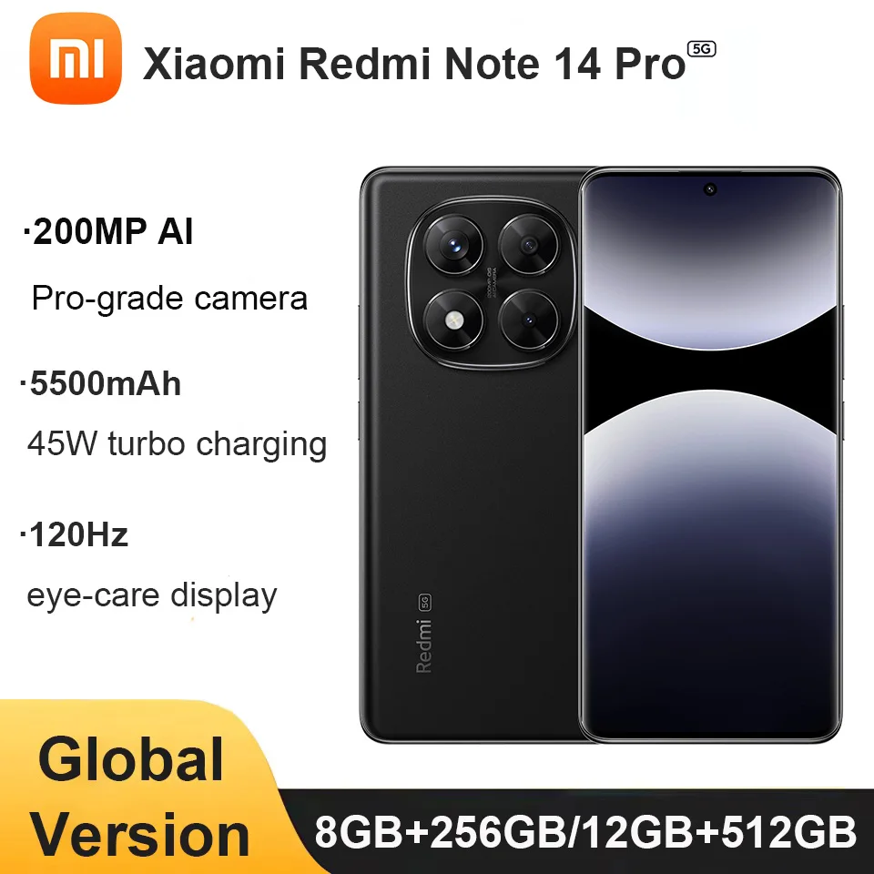 Global version Xiaomi Redmi Note 14 Pro 5G Smartphone 200MP camera 5500mAh NFC Helio G100-Ultra 6.67" AMOLED display