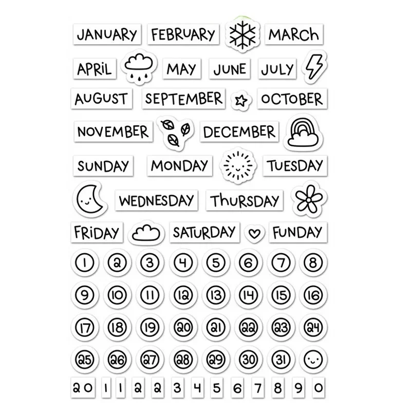 Clear Stamp,Month Week Week Date Transparent Silicone Rubber Stamps For Card Making And DIY Scrapbooking Back To School