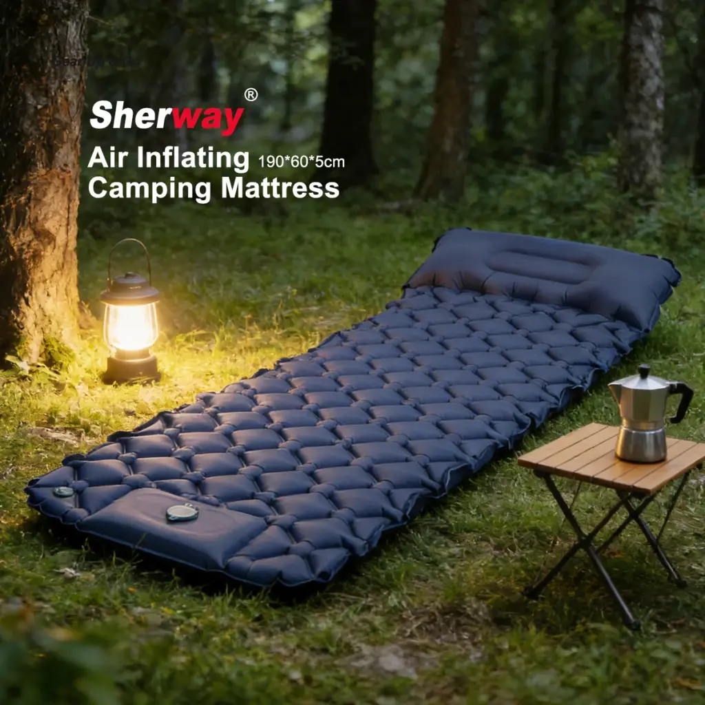 2-in-1 Inflatable Camping Mattress Pillow Pump Self-Inflating Ultralight Air Pad Waterproof Sleeping Mat Outdoor Hiking Beach