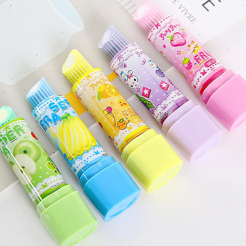 1pc Cute Cartoon Lipstick Rubber Creative Novelty Pencil Eraser Stationery