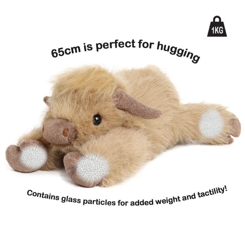 1.0KG Weighted Highland Cow Stuffed Animals Plush Large Cattle Pillow Toy for Kids Adults Birthday Gifts
