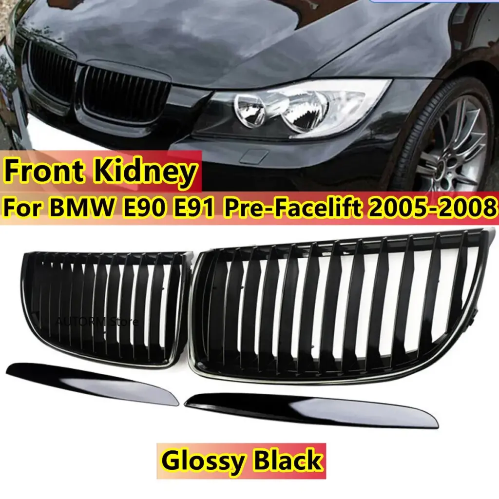 Gloss Black Car Front Kidney Single Slat Grill Grille Racing Grills For BMW 3 Series E90 E91 Pre-Facelift 2005-2008 Racing Grill
