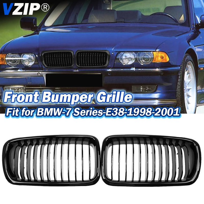 VZIP Front Kidney Racing Grille Glossy Black Single Slat Style For BMW 7 Series E38 1998 1999-2001 Replacement Car Accessories