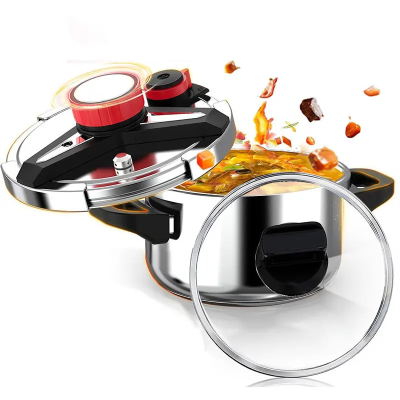 1.8L/2.4L Mini Pressure Cooker With Glass Lid One-Hand Rotating Lock Olla de Presion 3-In-1 Stainless Steel Pressure Cooker