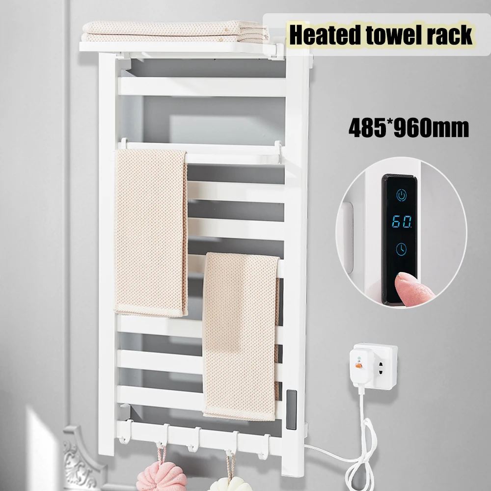 Black Bathroom Electric Heated Towel Rack with Digital Display Touch Thermostatic Dry Towel 304 Stainless Steel Heater