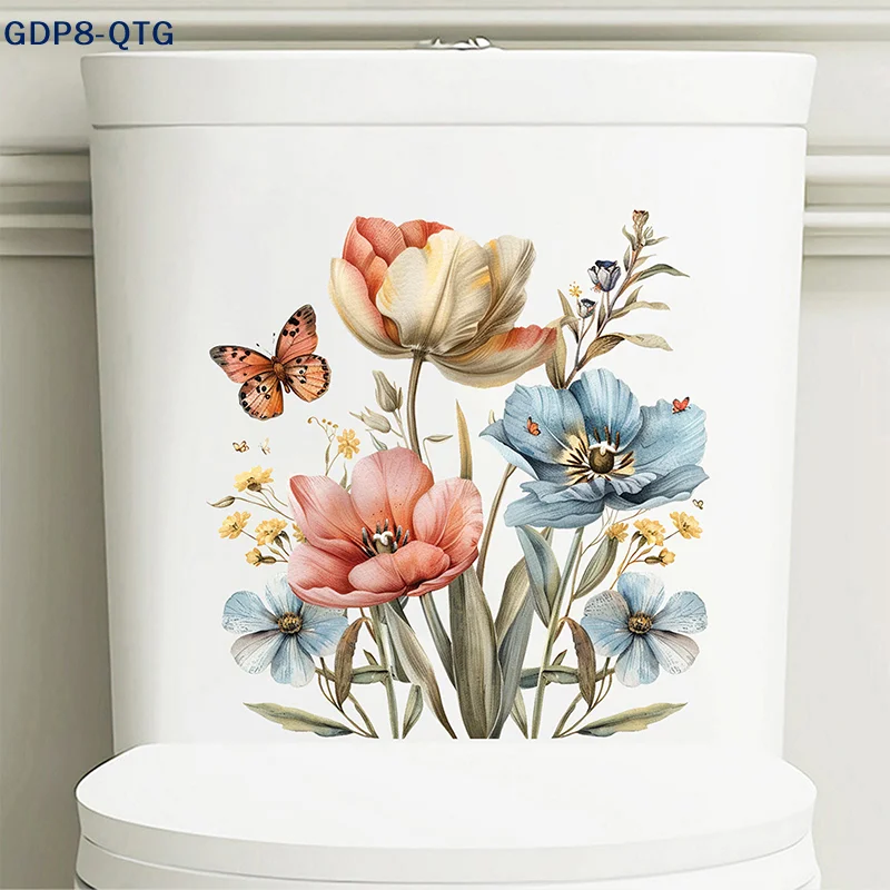 HOT! Bathroom Toilet Seat Sticker Self-Adhesive Floral Butterfly Decals Toilet Stickers For Cistern Bathroom WC Restroom Decor
