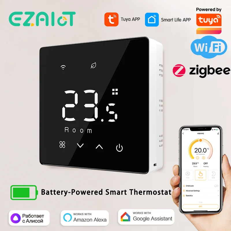 WiFi Zigbee Smart Thermostat Tuya Gas Boiler Low Battery-Powered Digital Temperature Heating Controller Alexa Google Home Alice