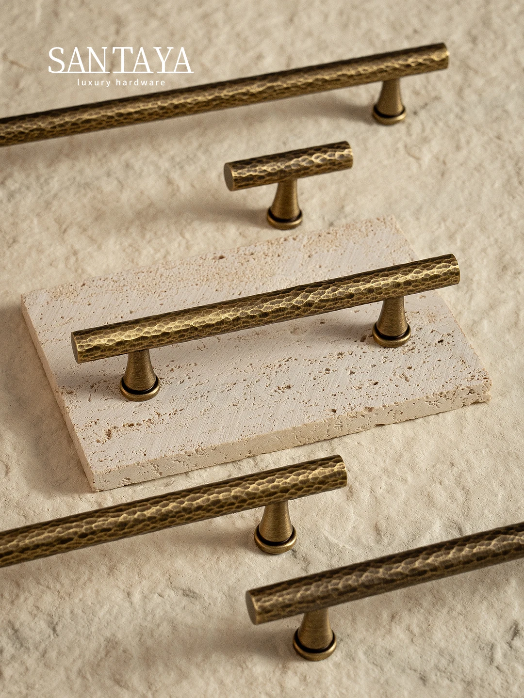 Santaya Solid Antique Brass Handles Hand-Hammered Finish Kitchen Cabinet Pulls Bedroom Wardrobe Drawer Knobs