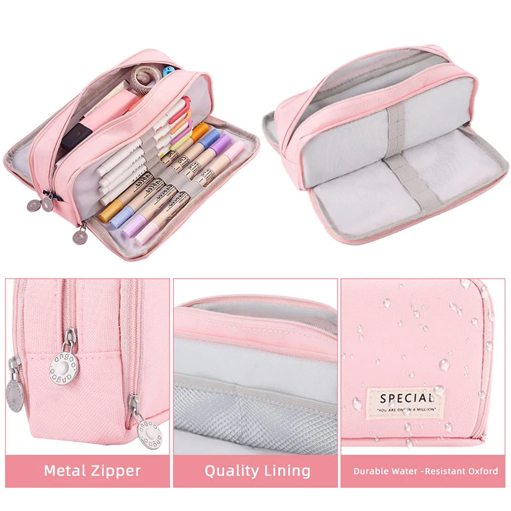 Pen Bag for Girls Boy School Student Office Stationery Organizer Large Capacity Pencil Case 3 Compartment Multifunctional
