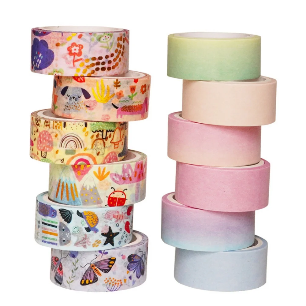 12 Rolls Graffiti Washi Tape Set Gold Foil Paper Adhesive Masking Tapes Cute Cartoon Drawing Decorative Tapes Stickers A7921