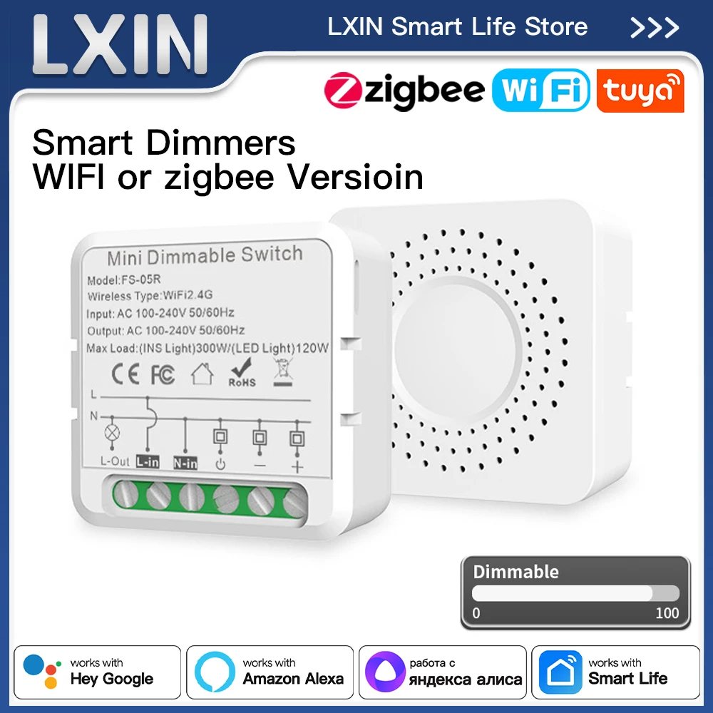 Lxin Tuya Smart Dimmer Switch Module, WIFI or Zigbee DIY Light Dimmers LED controller, voice Works with Alexa Google Home yandex