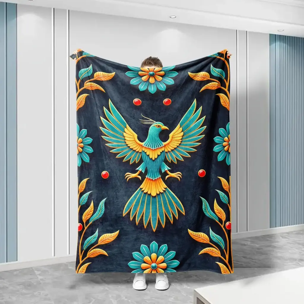Blue Phoenix Fleece Blanket - Soft, Breathable Polyester, High-Definition Digital Print, Contemporary Style, Perfect Gift for Al