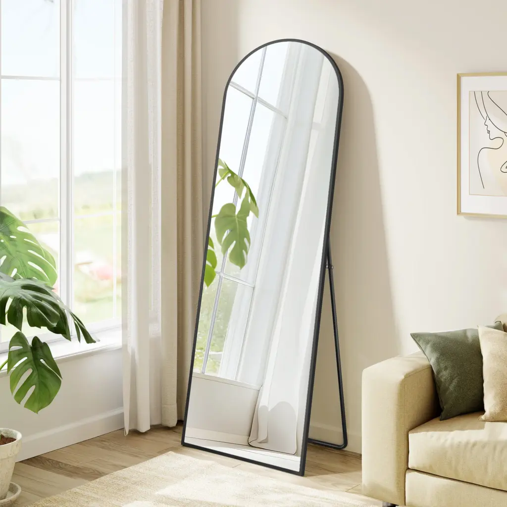 SONGMICS Full Length Mirror, 150 x 40 cm, Arched Floor Mirror with Stand, Aluminium Alloy Frame, Tempered Glass