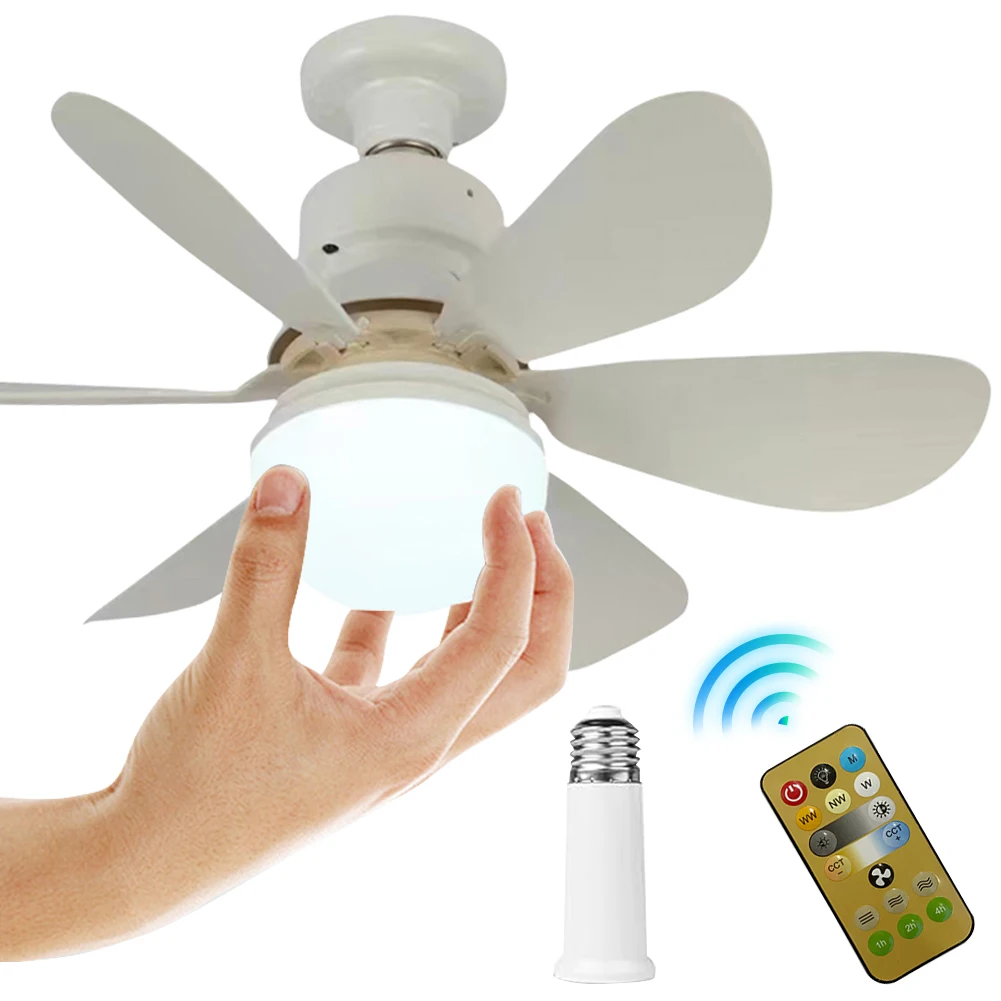 LED Ceiling Fan Light E27 3 Speeds S Socket Fan With Remote Control for Dimming Suitable Living Room Study Household Use 85-265V