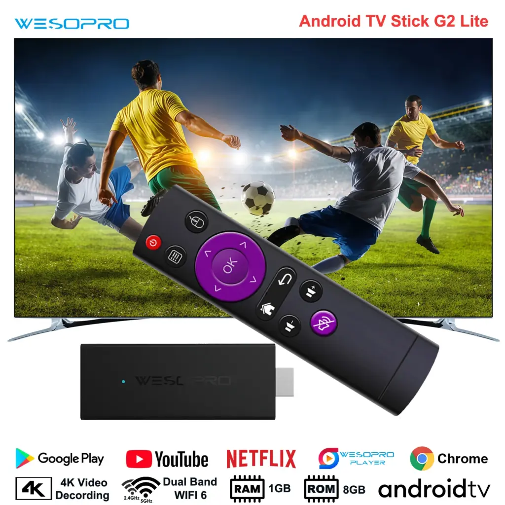 WESOPRO Android TV Stick G2 Lite Smart IPTV Dongle 1GB RAM 8GB ROM 2.4GHz 5.0GHz Wifi 4K Decoding Streaming Media VS Fire Stick