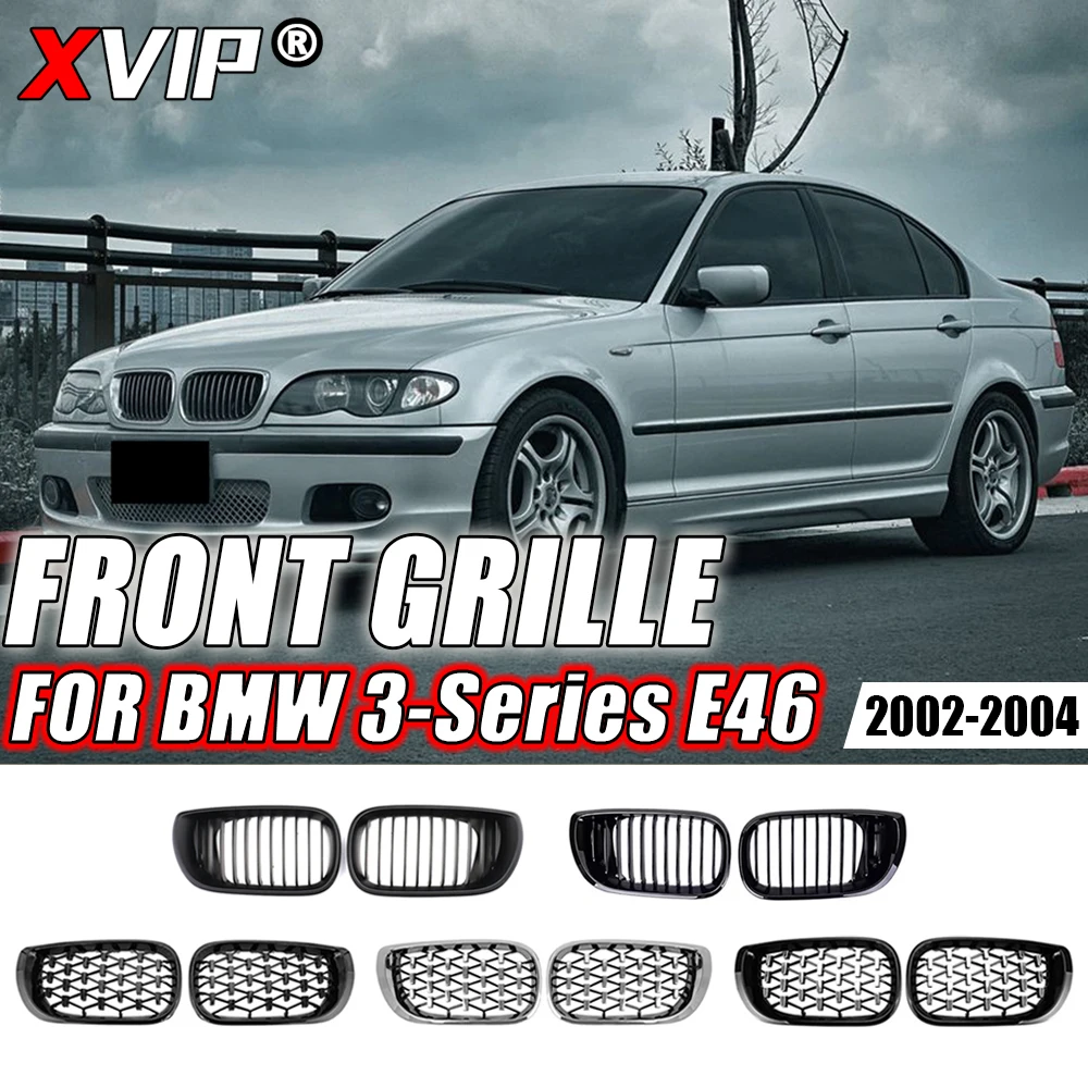 XVIP Gloss Single Line Style Front Kidney Racing Grilles For BMW 3 Series E46 325i 4-Door 2002-2004 Diamonds Style Upper Grills