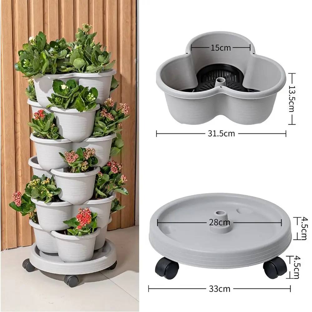 Vertical Tower Stackable FlowerPot Multi-layer Plastic Flower Pot with Movable Casters Strawberry Planter Tower