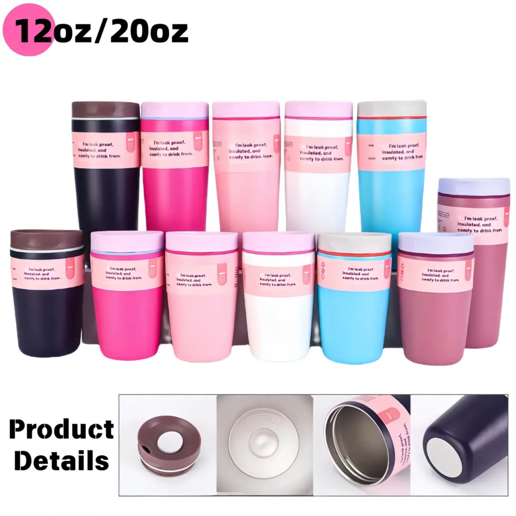 12oz/20oz Large Capacity Car Mounted Stainless Steel Thermos Cup Travel Thermos Bottle Coffee Mug Vacuum Flask Insulated Cups