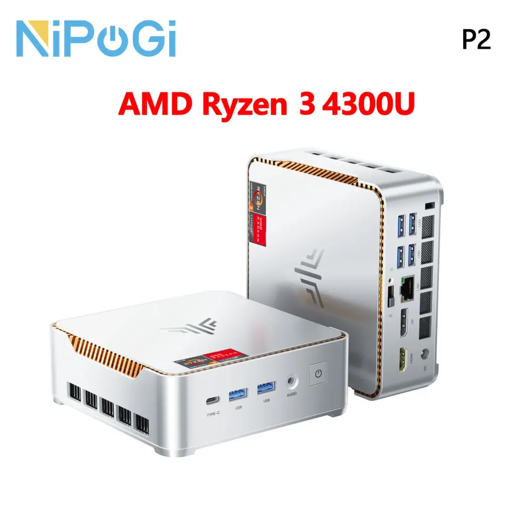 NIPOGI Mini PC Mini Computer AMD Ryzen 3 4300U 16GB DDR4 512GB M.2 SSD Windows 11 Pro Micro Desktop Computer Mini Desktop PC