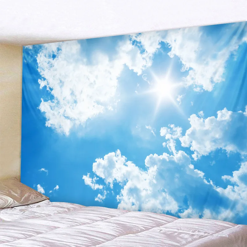 Blue Sky White Cloud Tapestry Wall Hanging Sunset Dusk Background Cloth Bohemian Room Aesthetics Home Decoration