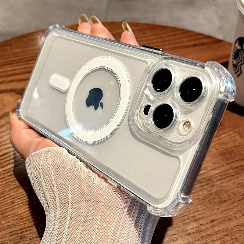 Soft Wireless Charge Magsafe Silicone Phone Case For iPhone 11 12 13 14 15 16 Pro Max Plus Transparent Magnetic Bumper Cover