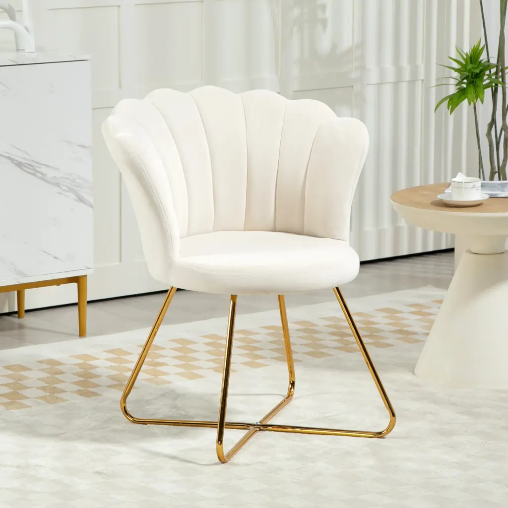 HOMCOM Accent Chair, Velvet Armchair with Lotus Backrest, Steel Legs, Cream