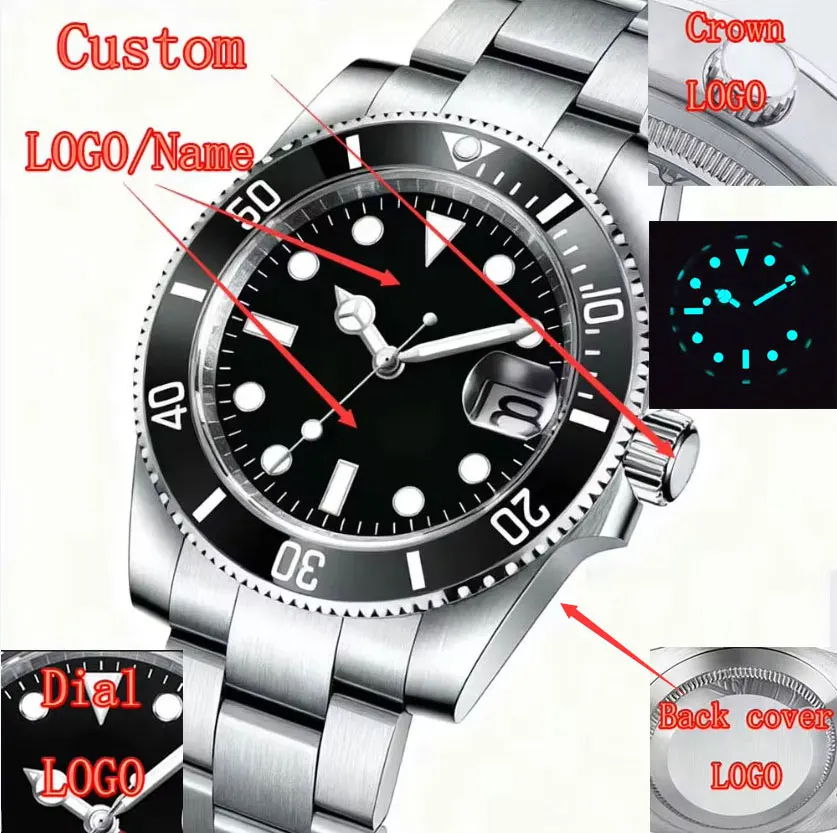 DIY Custom Automatic Watch Logo For Man High Quality NH35 Diving Mechanical Watches Sapphire Waterproof Ceramic Bezel 120 Click