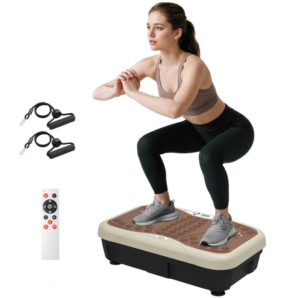 HOMCOM Vibration Plate Exercise Machine, Quiet Vibrating Plate for Weight Loss and Lymphatic Drainage with Resistance Bands, Rem